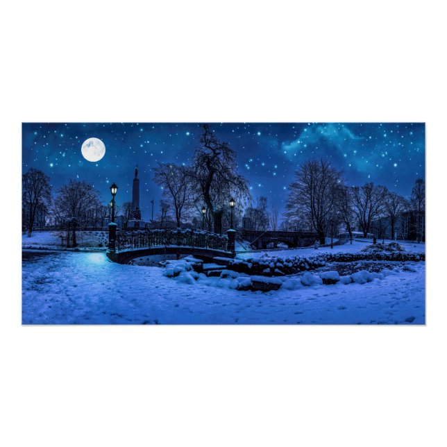 Magische Winternacht mit Sternenhimmel und Vollmon Poster (Vorderseite)