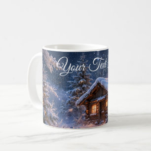 Magische Winternachts-Hütte im Wald Kaffeetasse