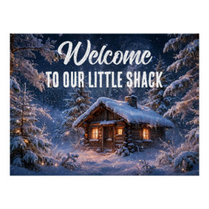 Magische Winternachts-Hütte im Wald Poster