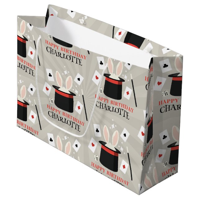 Magische Zauberkinder zeigen Geburtsname Große Geschenktüte (Vorderseite Schrägansicht)