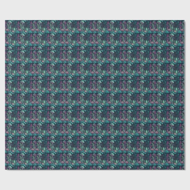 Magischer Alien-Pilz-Neonwald-Sci-Fi-Pattern Geschenkpapier (Flach)