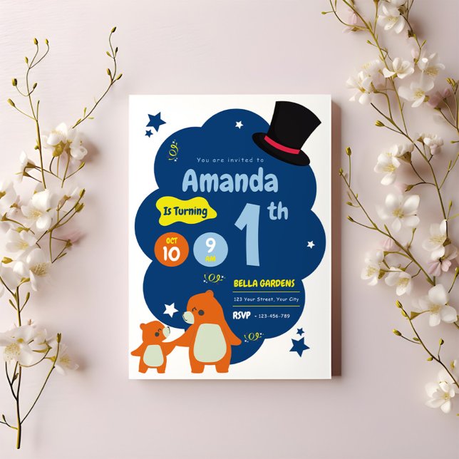 Magischer Bär 1. Geburtstag Einladung (Von Creator hochgeladen)