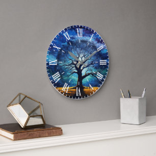 Magischer Baum des Lebens Sternennacht Einzigartig Große Wanduhr