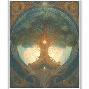 Magischer Baum des Lebens Surreale Natur Kunst Aufkleber