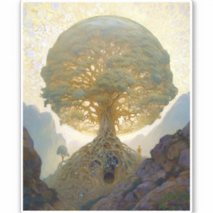 Magischer Baum des Lebens Surreale Natur Kunst Aufkleber