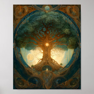 Magischer Baum des Lebens Surreale Natur Kunst Poster