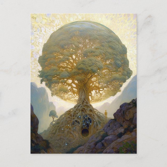 Magischer Baum des Lebens Surreale Natur Kunst Postkarte (Vorderseite)