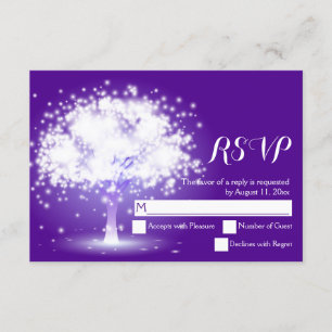 Magischer Baum, funkelnde Lichter lila Hochzeit RS RSVP Karte