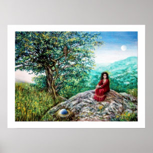 MAGISCHER BAUM / Morgendämmerung im grünen Wald un Poster