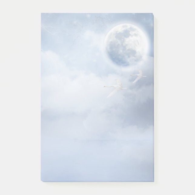 Magischer blauer Himmel mit flatternden Schwänen Post-it Klebezettel (Vorderseite)