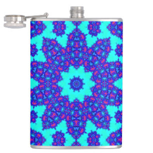 Magischer blauer Kaleidoskop blühte Flachmann