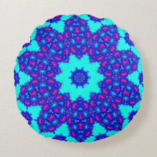 Magischer blauer Kaleidoskop blühte Rundes Kissen