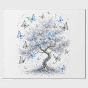 Magischer blauer Schmetterling & Silberbaum-Verpac Geschenkpapier
