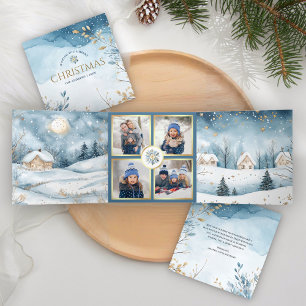 Magischer blauer Winterwunderland 4 Foto Weihnacht Dreifach Gefaltete Urlaubskarte