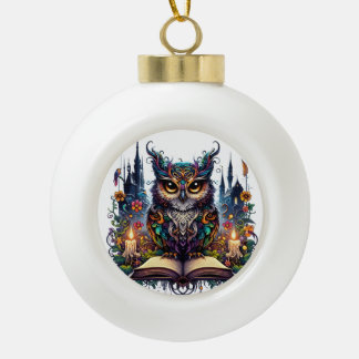 Magischer Bücher-Owl Keramik Kugel-Ornament