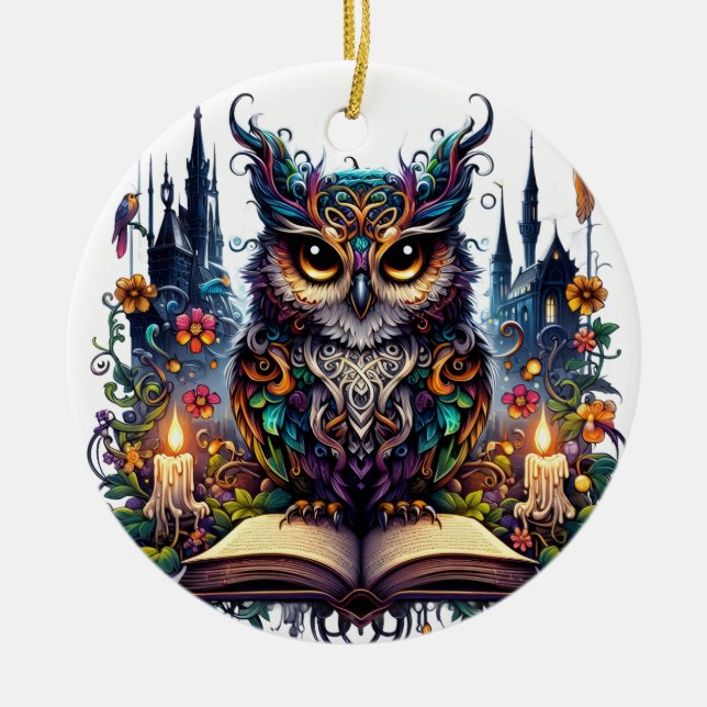 Magischer Bücher-Owl  Keramik Ornament (Vorne)