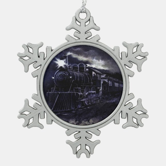 Magischer Dampfzug Motor Viktorianisch Train Schneeflocken Zinn-Ornament (Vorderseite)