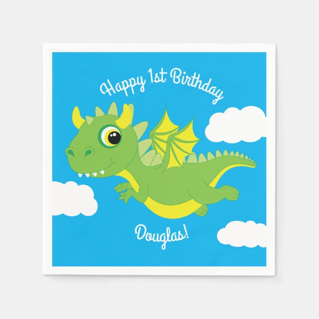 Magischer Drache Niedlich 1. Geburtstag Party Napk Serviette (Vorderseite)