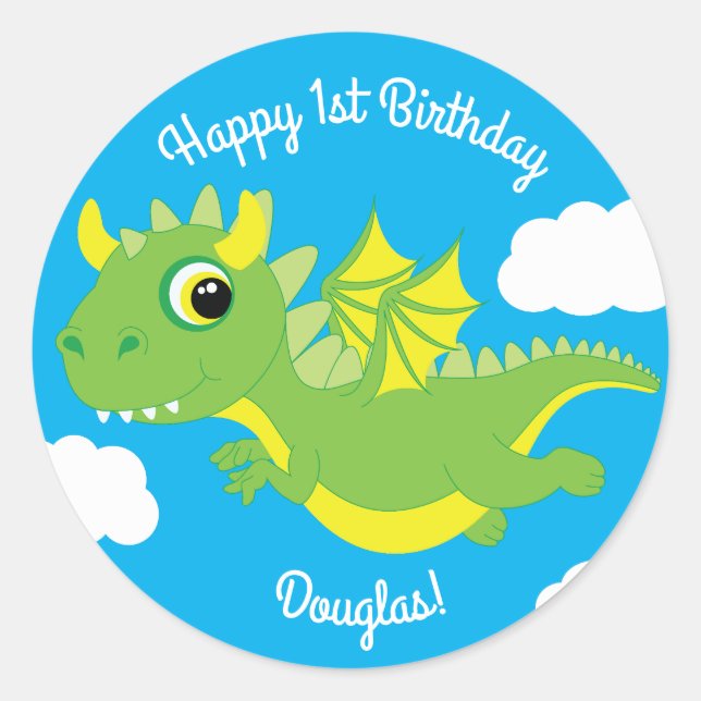 Magischer Drache Niedlich 1. Geburtstag Sticker Si (Vorderseite)