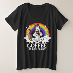 Magischer Einhorn-Kaffee-trinkender Liebhaber Große Größe T-Shirt