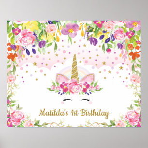 Magischer Einhorn-Vibrant-Floral-Geburtstags-Hinte Poster