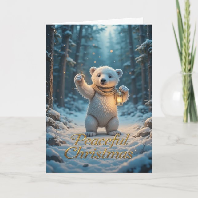 Magischer Eisbär mit Laterne gemütlicher Winter  Karte (Vorderseite)