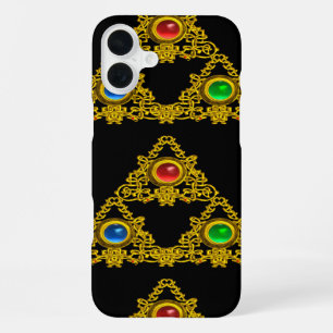MAGISCHER ELFISCHER TALISMAN, SCHWARZES GOLD TRIAN iPhone 16 PLUS HÜLLE