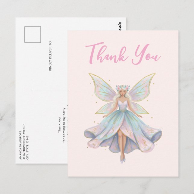 Magischer Engel Feen Pastellfarben Danke Postkarte (Vorne/Hinten)