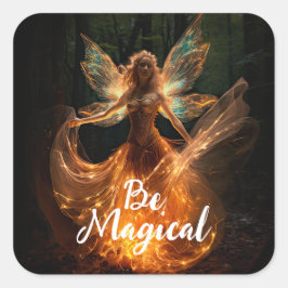 Magischer Fairy Angel mit Flügeln in Forest Pixie Quadratischer Aufkleber