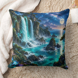 Magischer Fantasy-Wasserfall an der Meeresküste un Kissen