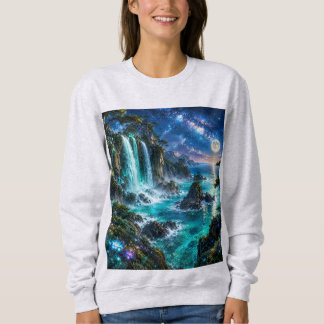 Magischer Fantasy-Wasserfall an der Meeresküste un Sweatshirt
