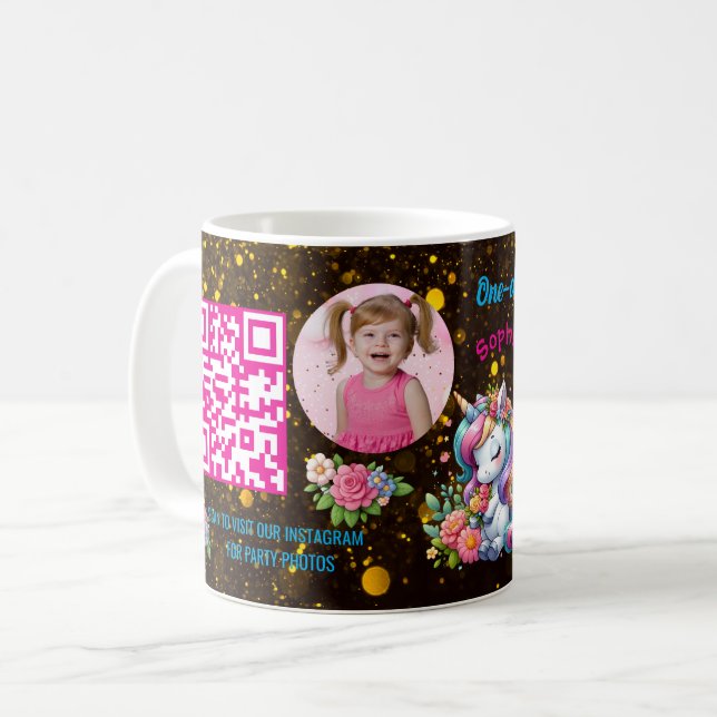Magischer Floral Einhorn Kindergeburtstag Barcode  Kaffeetasse (Vorderseite Links)