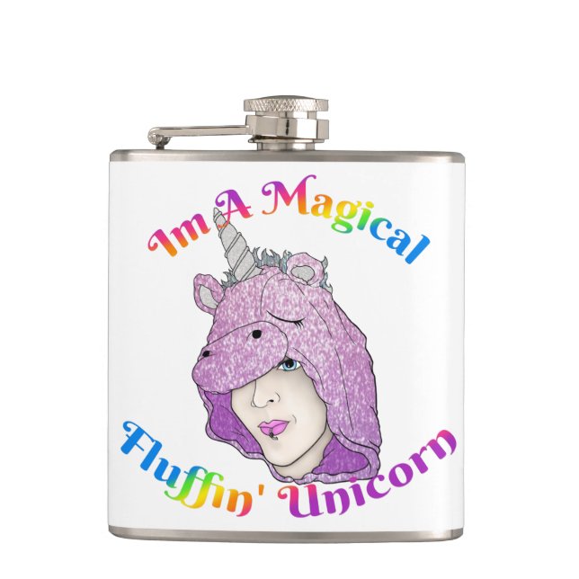 Magischer Fluffin Unicorn Vinyl Wrapped Flask Flachmann (Vorderseite)