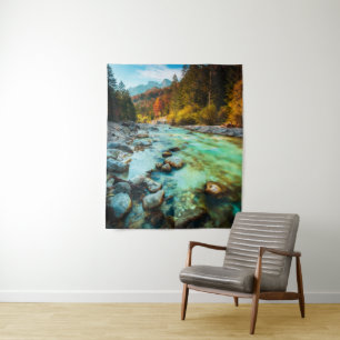 Magischer Fluss im Herbstwald Wandteppich
