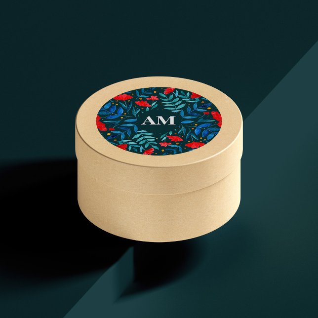 Magischer Garten - aquamarin und rot Runder Aufkleber (Von Creator hochgeladen)