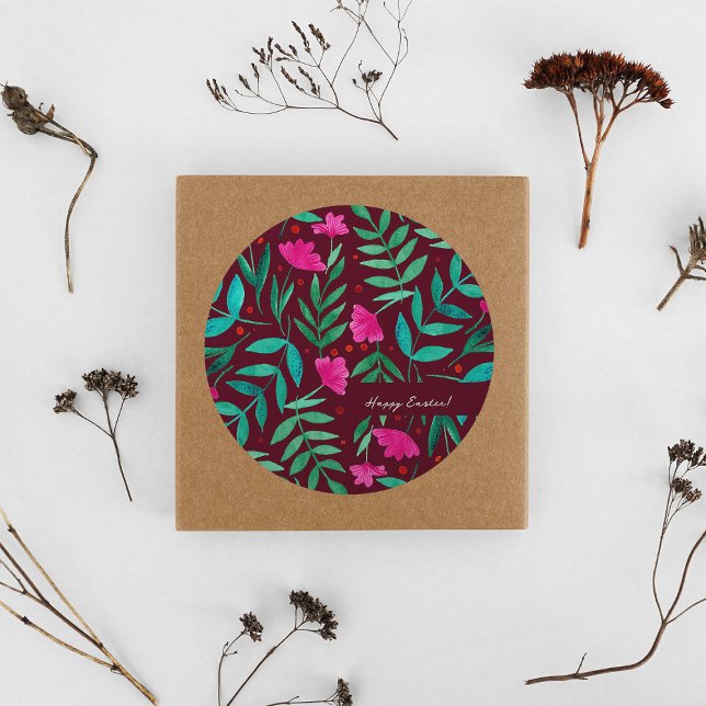 Magischer Garten - Magenta und grüner Osteraufkleb Runder Aufkleber (Von Creator hochgeladen)