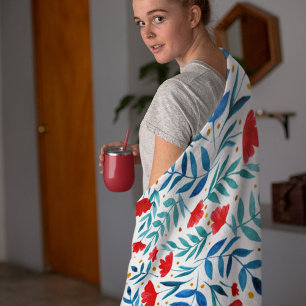 Magischer Garten - rot und türkis. Fleecedecke