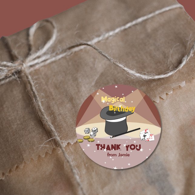Magischer Geburtstag danke Ihnen vom Namen Runder Aufkleber (Magical Birthday Thank You From Name Classic Round Sticker, red)