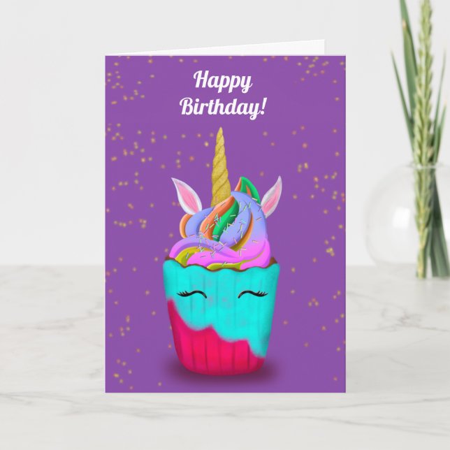 Magischer Geburtstag Einhorn Cupcake Karte (Vorderseite)