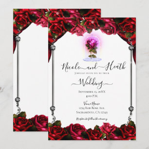 Magischer Glanz Rote Rose Silber Weiße Hochzeit Einladung