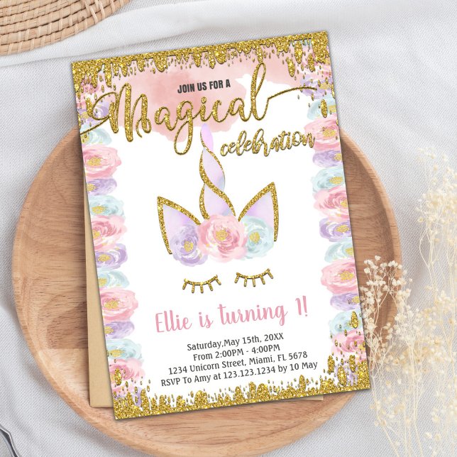 Magischer Glitzer Einhorn Einladung zum Geburtstag (Magical Glitter Unicorn Birthday Invitations)