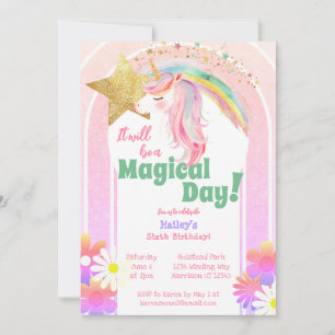 Magischer Glitzer Einhorn Sechster Geburtstag Einladung