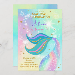 Magischer Glitzer farbenfrohe Meerjungfrau zum Geb Einladung