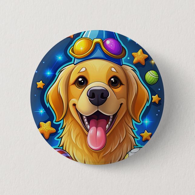 Magischer Golden Retriever Welpe mit Sternen Button (Vorderseite)