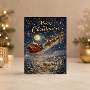 Magischer goldener Weihnachtsmann-Nachthimmel Froh Feiertagskarte