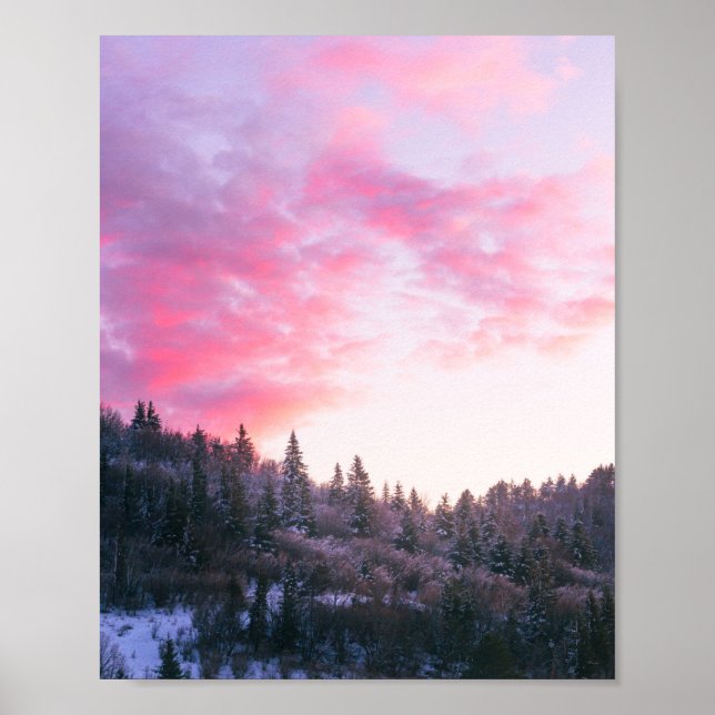 Magischer, hellrosa Sonnenuntergang über dem versc Poster (Vorne)