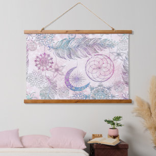 Magischer Irisierender Glitter Federn Traumfänger Wandteppich Mit Holzrahmen