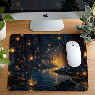 Magischer Laternenpfad Wald Kunst Mousepad
