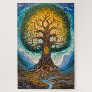 Magischer leuchtender Baum des Lebens, wirbelnde F Puzzle