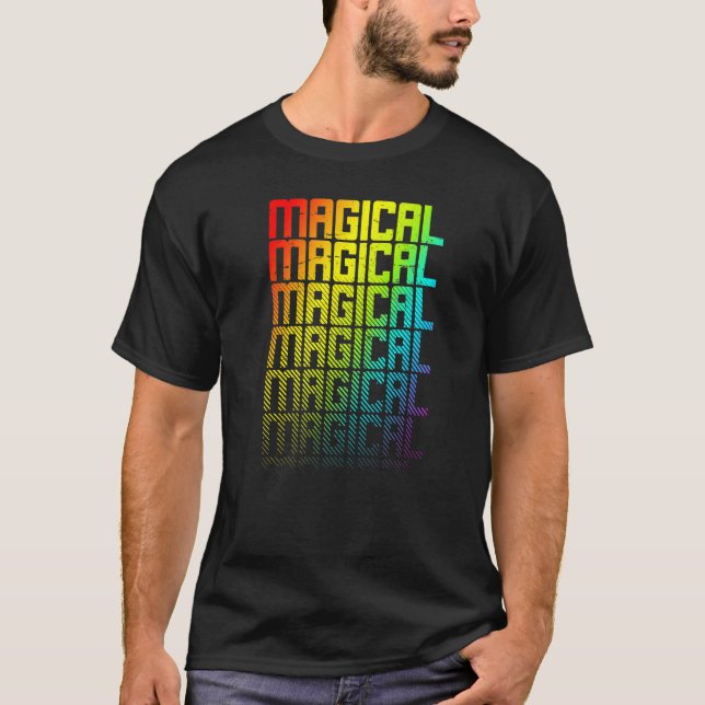 Magischer Lgbtq+ Rainbow Gay Pride Textfade Graphi T-Shirt (Vorderseite)